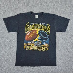 Retro 2009 Pittsburgh City of Champions Football Hockey T-Shirt Black Men Size L